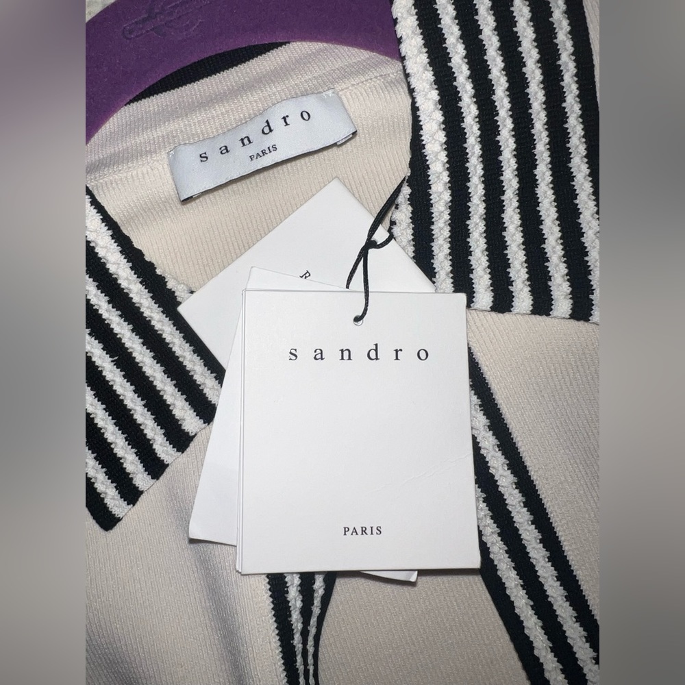 Sandro Cream Knit Polo Mini Dress with Black Trim - Picture 8 of 10
